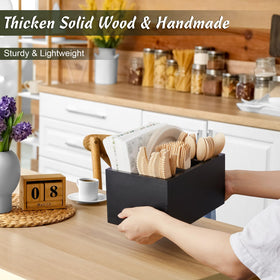 DRASTAR silverware caddy with long opening fits plates and napkins for easy serving.