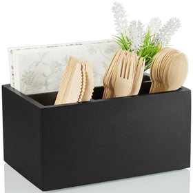DRASTAR silverware caddy wooden utensil holder sits on the counter, keeping tools organized.
