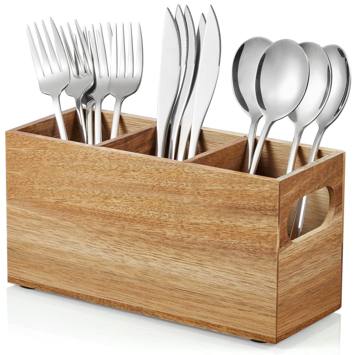 DRASTAR silverware holder with removable dividers keeps utensils neatly separated and accessible.