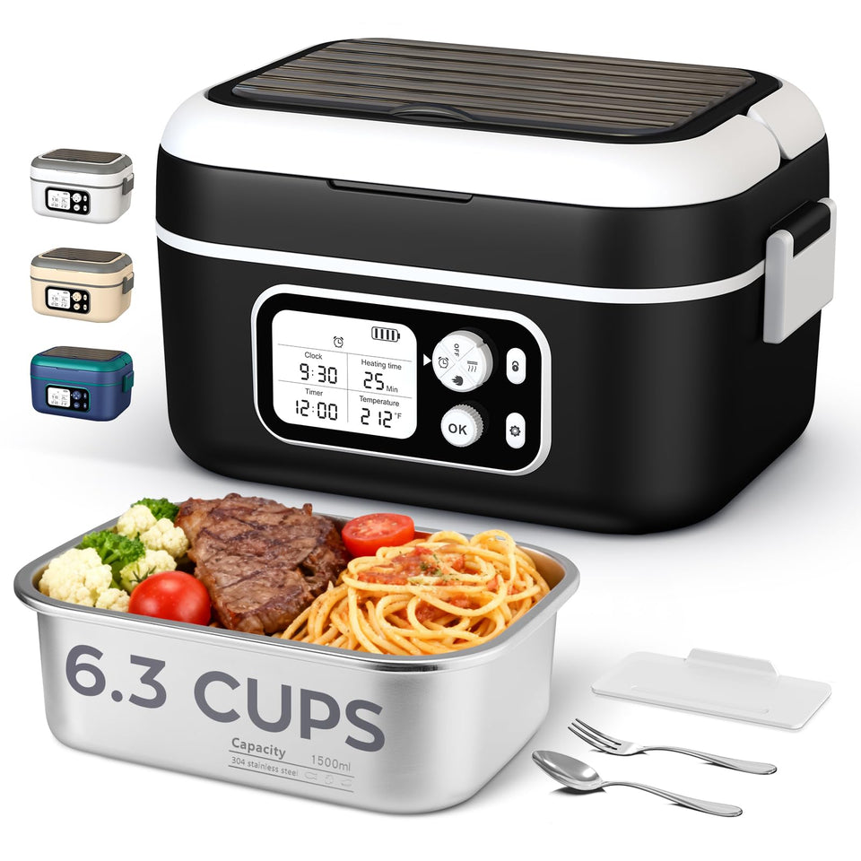 Dravel electric lunchbox showing 6.3 cup capacity for hot meals on the go.