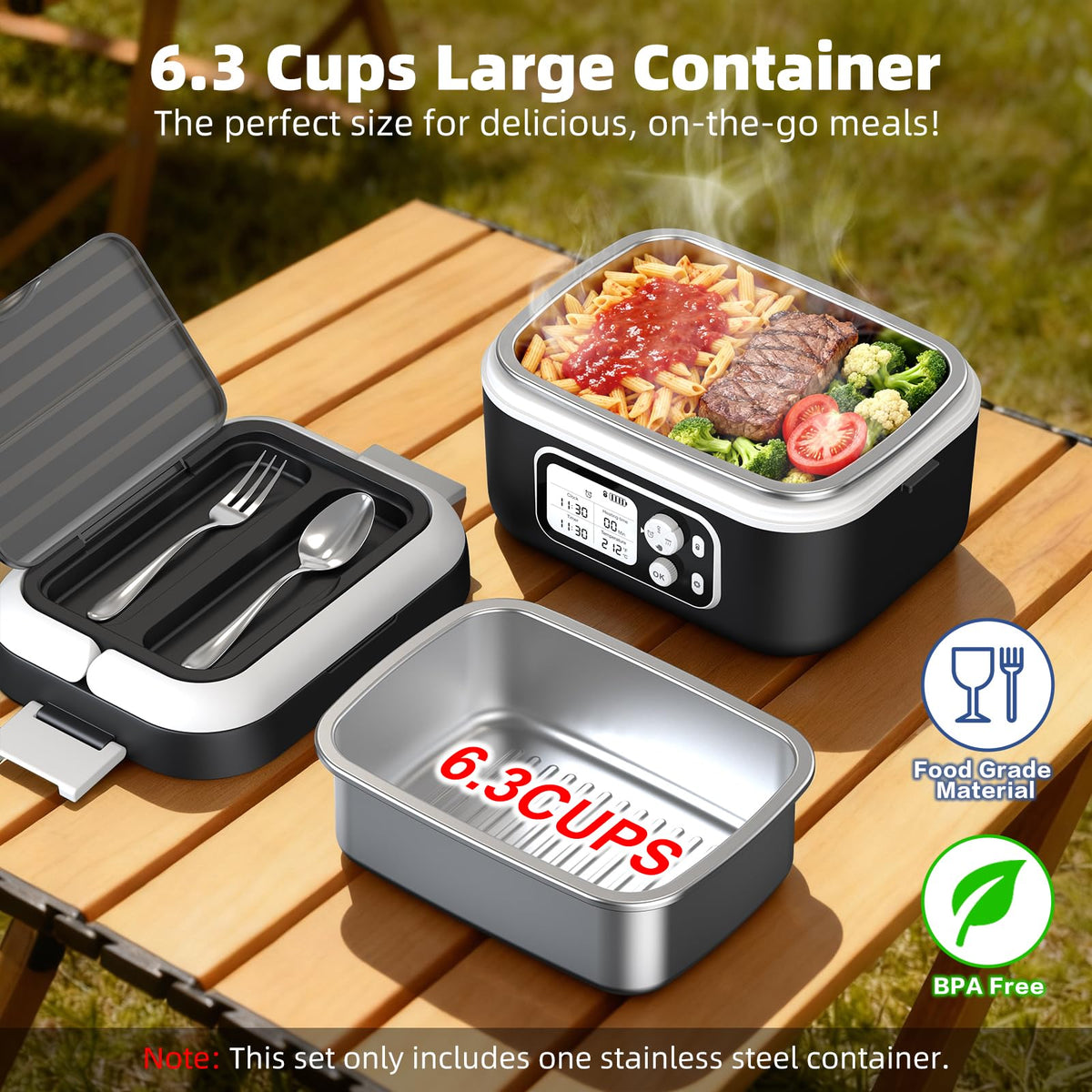 Dravel self-heating lunchbox with 24,000mAh battery for cordless warmth.