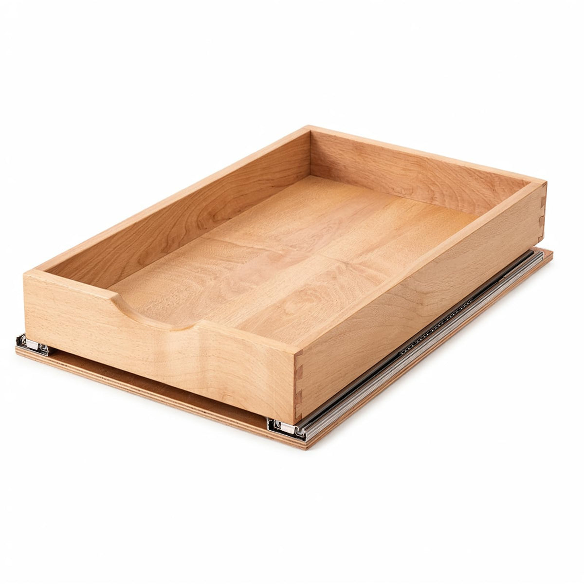 Draworia pull-out cabinet drawer rail demonstrates smooth, level installation for precise cabinet fit