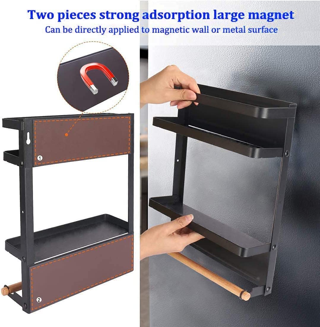 Dr.BeTree magnetic shelf on fridge adds extra storage for small items.