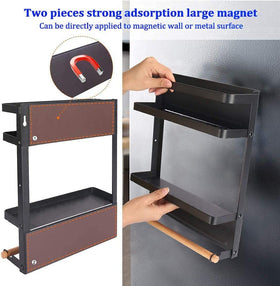 Dr.BeTree magnetic shelf on fridge adds extra storage for small items.