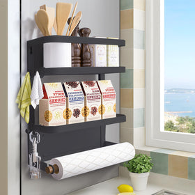 Dr.BeTree magnetic spice rack on fridge keeps spices organized and accessible.