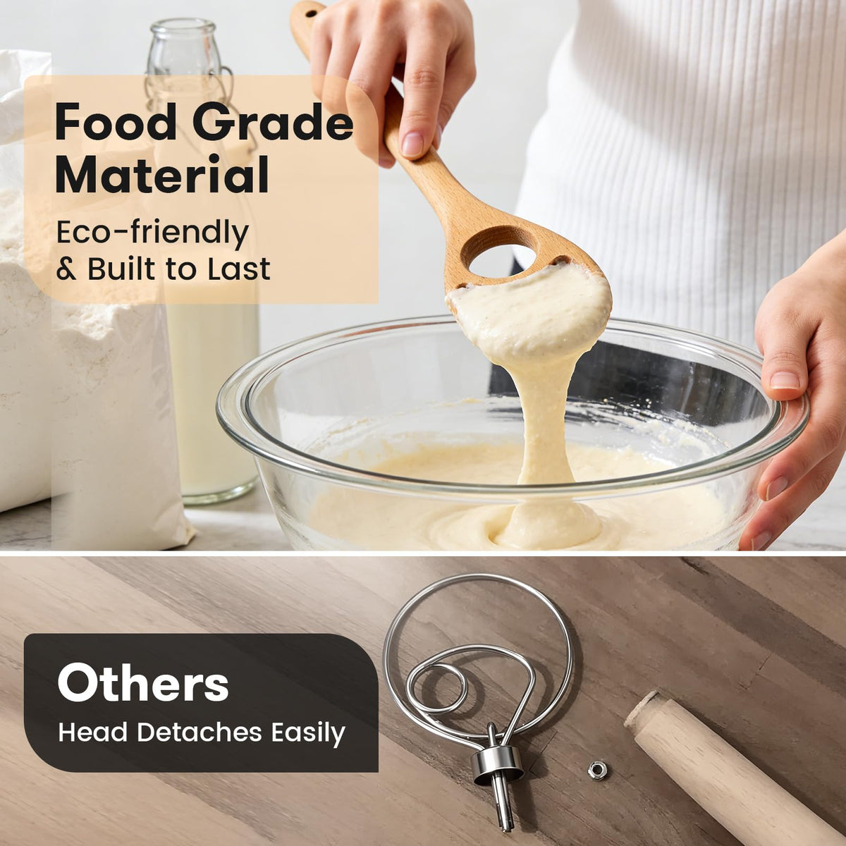 Drcomtruing one-piece construction ensures durability and stability during kneading.