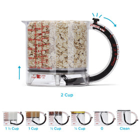 Dreamfarm Big Upcup seal-squeegee captures sticky ingredients for easy cleanup.