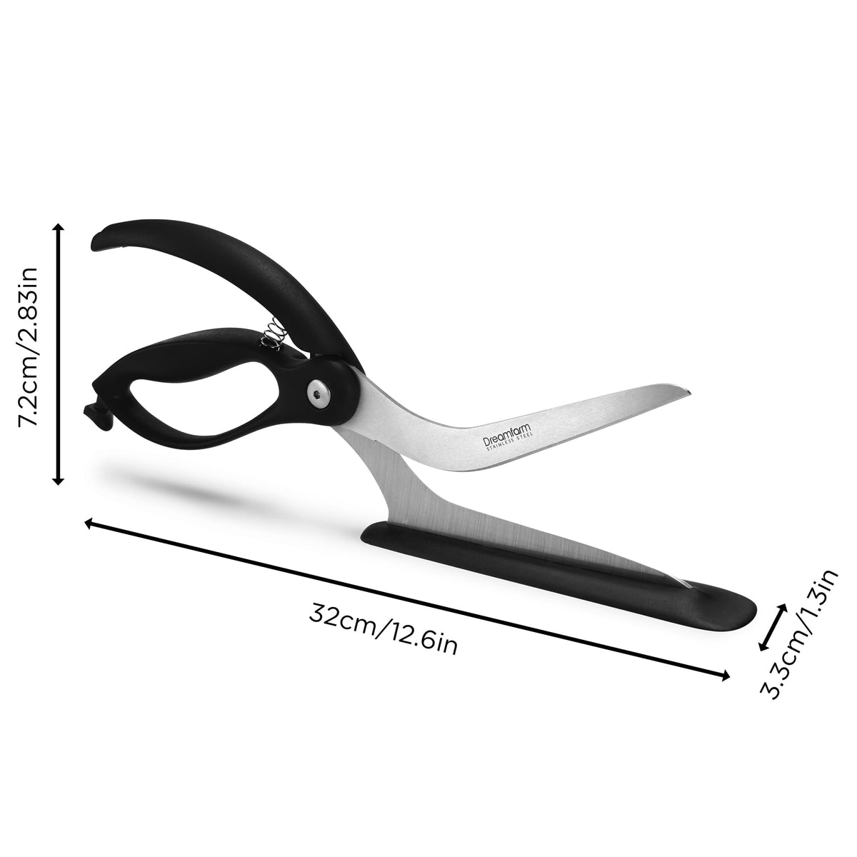 Dreamfarm Scizza German stainless-steel blades stay sharp.