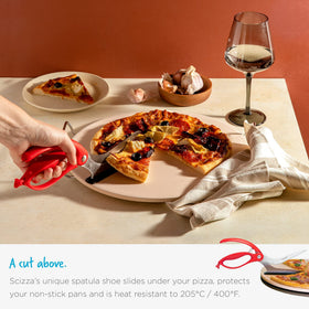 Dreamfarm Scizza heat-resistant spatula shoe protects non-stick surfaces.