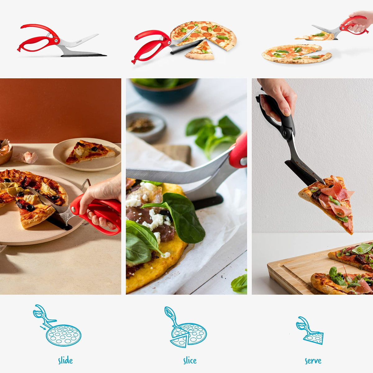 Dreamfarm Scizza non-stick server gliding under slices without scratching