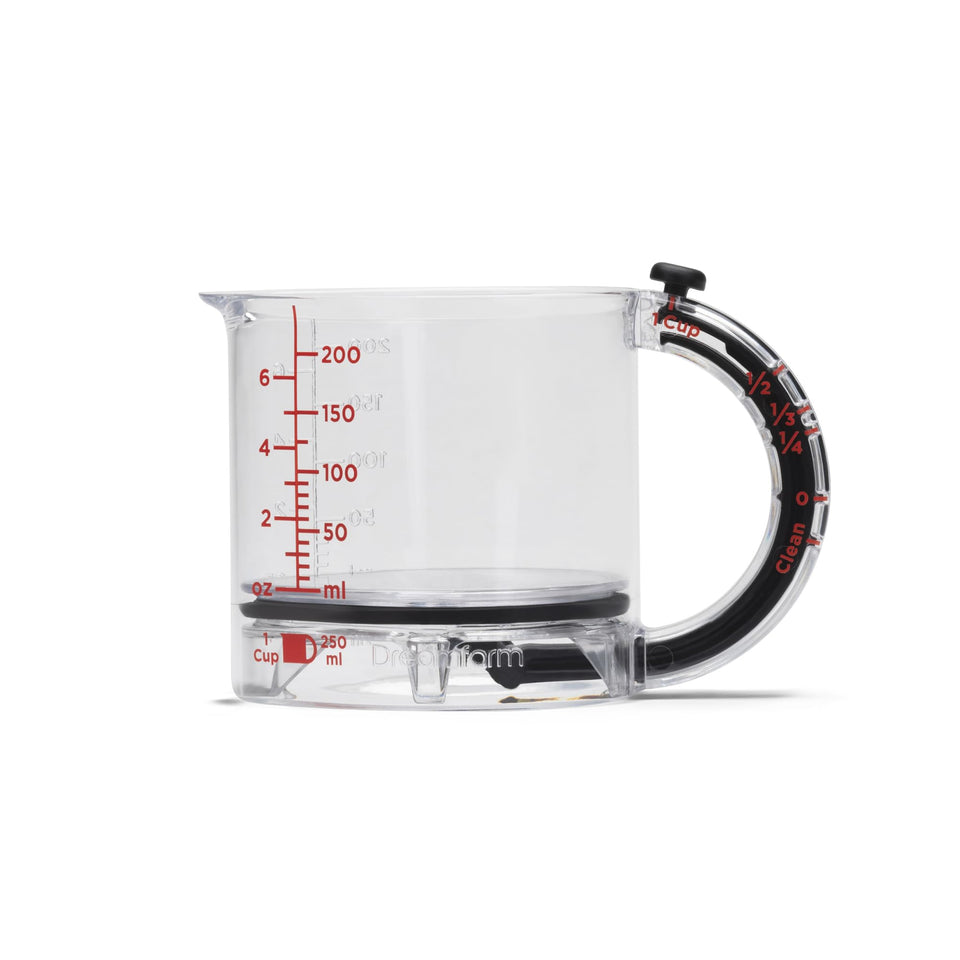 Dreamfarm Upcup shows 1 cup measurement on a clear body for precise cooking.