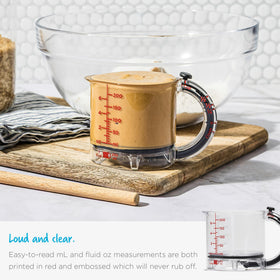 Dreamfarm Upcup clear body with black accents helps see measurements clearly.