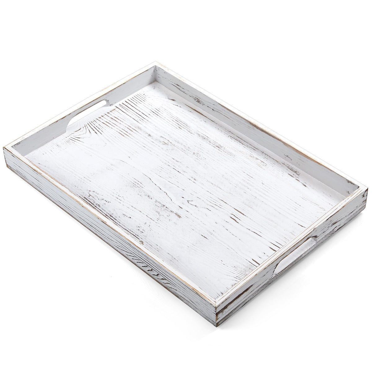 DreamKey 17-inch rustic white serving tray with handles for easy serving.
