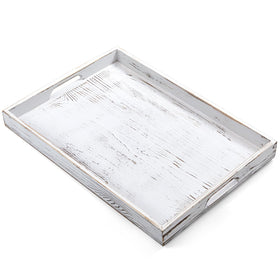 DreamKey 17-inch rustic white serving tray with handles for easy serving.
