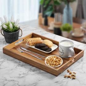 DreamKey acacia wood ottoman tray ideal for dining and entertaining in living spaces.