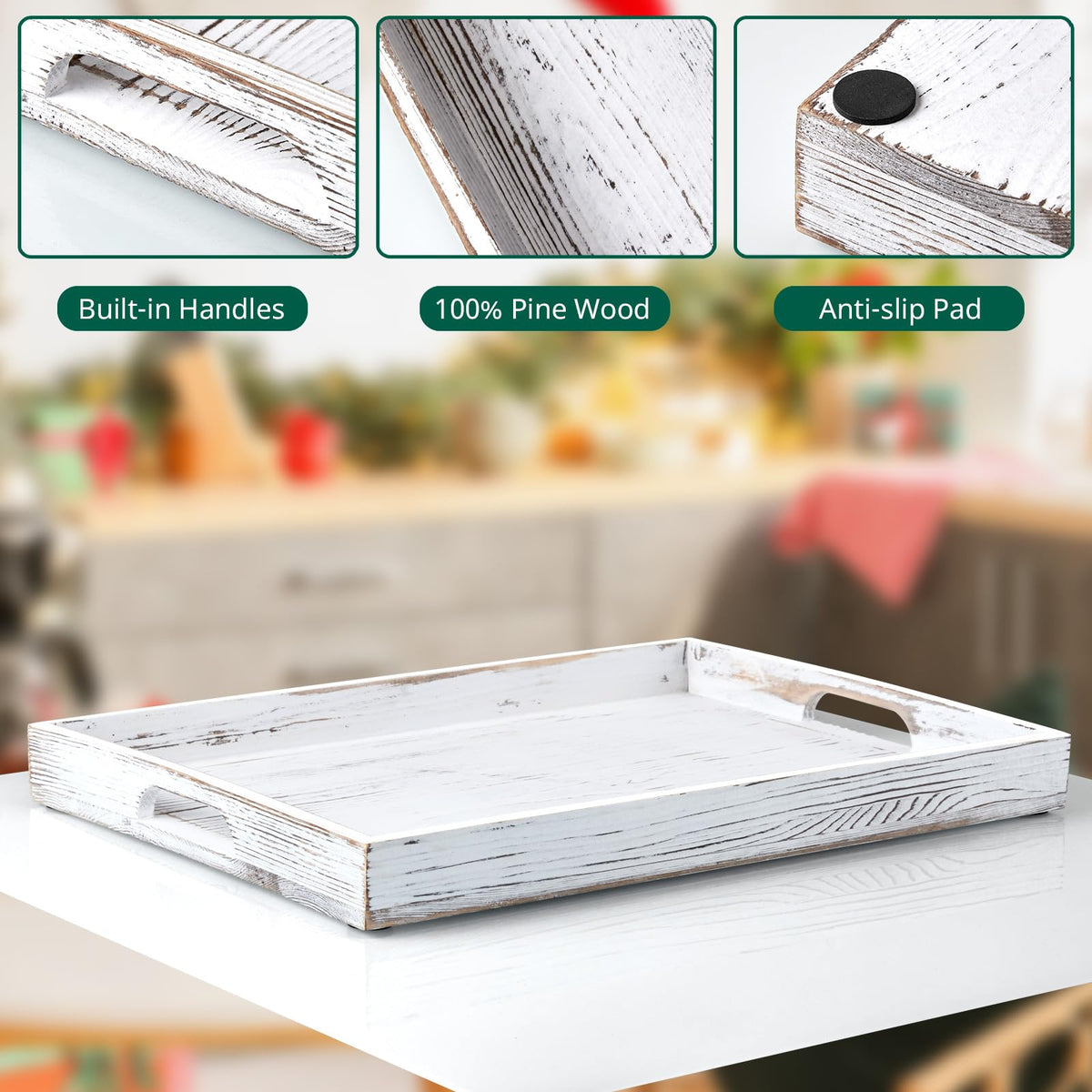 DreamKey dinner-on-coffee-table tray keeps drinks organized for gatherings.