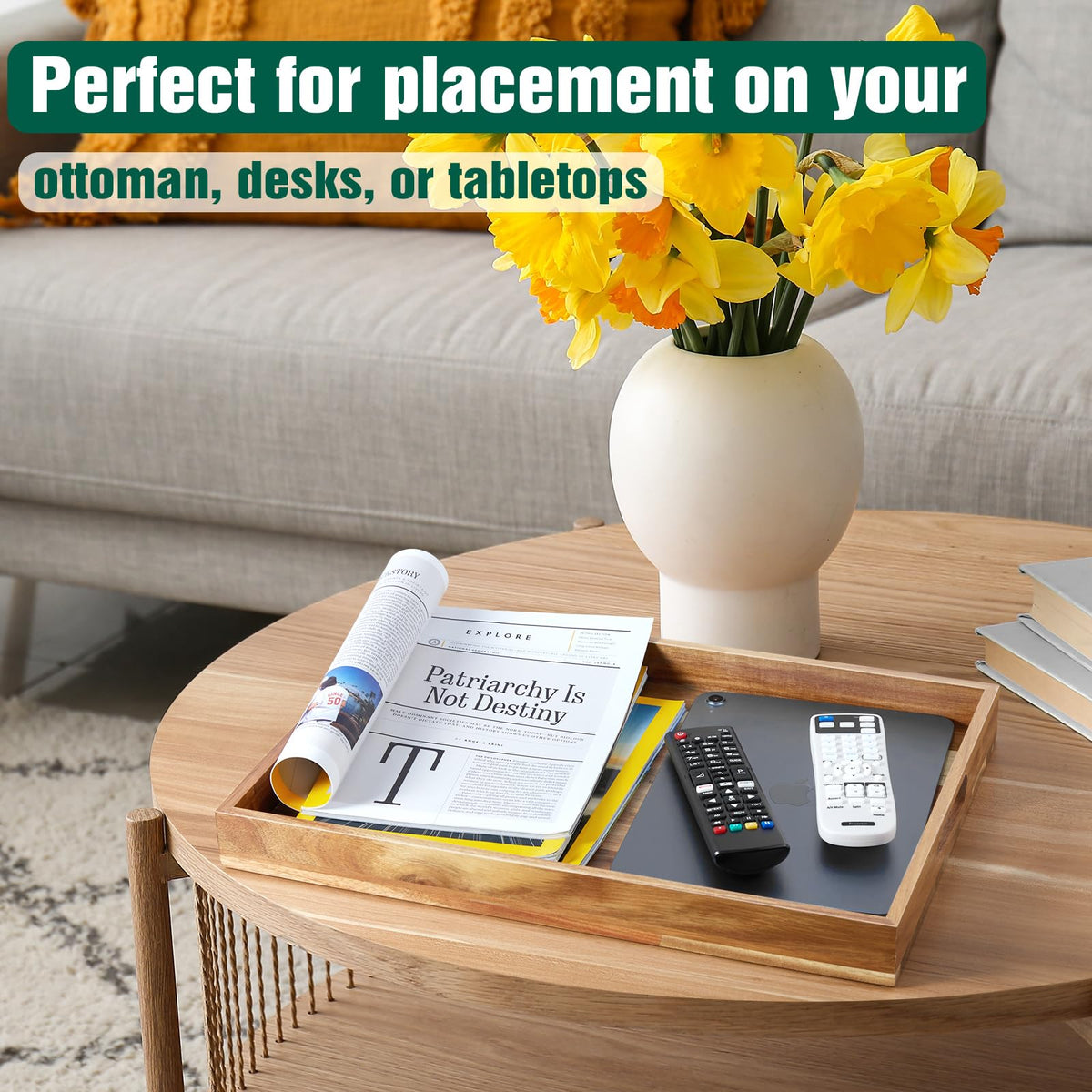 DreamKey large wooden tray supports breakfast in bed with stable, easy-to-clean surface.
