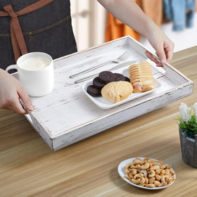 DreamKey large wooden tray on ottoman adds rustic charm and practical storage.
