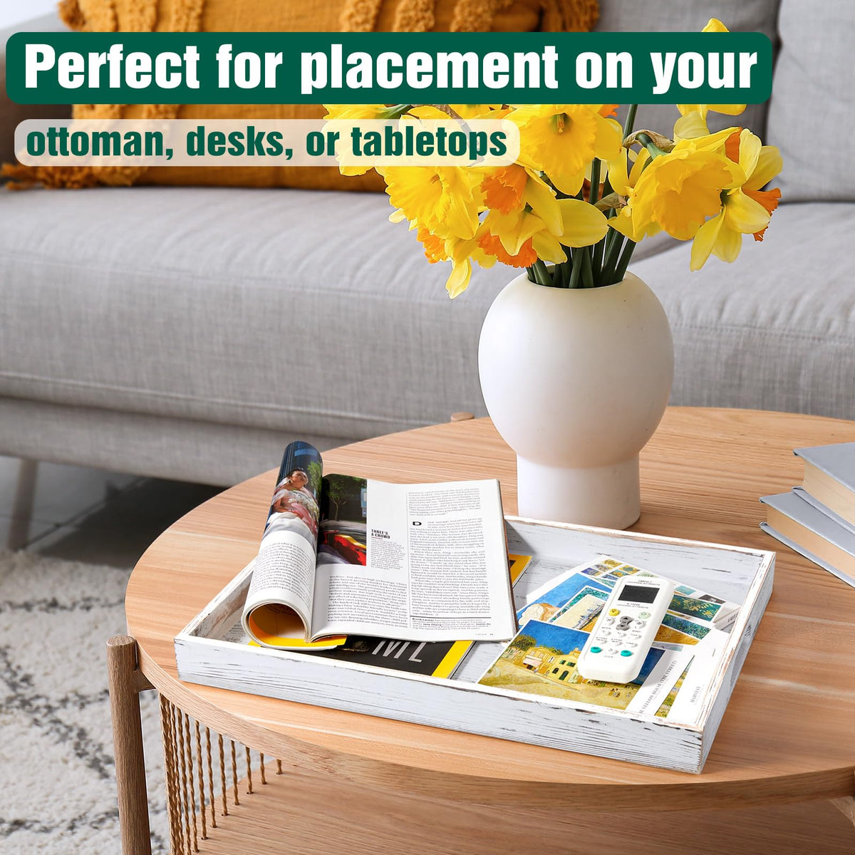 DreamKey living-room decor rectangular tray enhances display and organization.