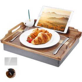 DRELIFAM lap desk on acacia wood bed tray with smooth finish for meals.