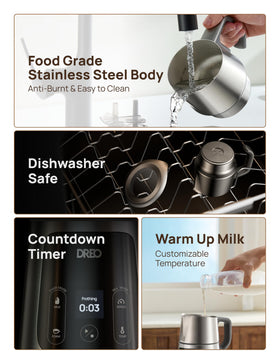 DREO milk frother easy to clean with dishwasher-safe parts