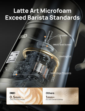 DREO milk frother latte art pour enables cafe-quality pours at home
