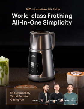 DREO milk frother foam detail reveals 0.5mm microfoam for latte art