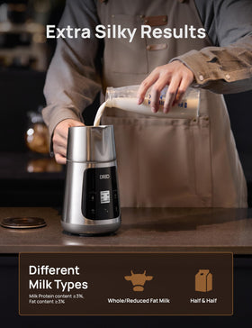 DREO milk frother two-speed controls tailor foam texture and heat