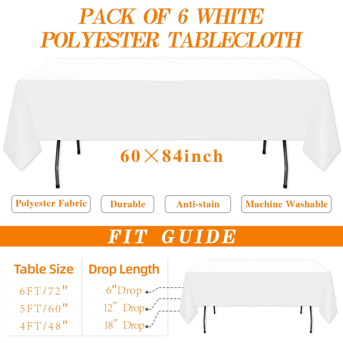 DRESSMAKER tablecloth with wrinkle-resistant finish keeps surfaces neat.