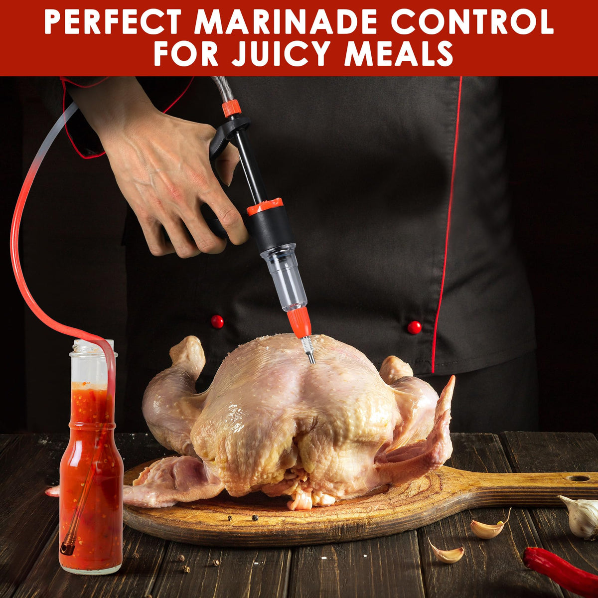 Dreyoo Marinade Injector with three flow settings for precise marinade delivery.