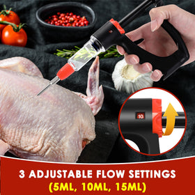 Dreyoo Marinade Injector showing four precision needles for different cuts.