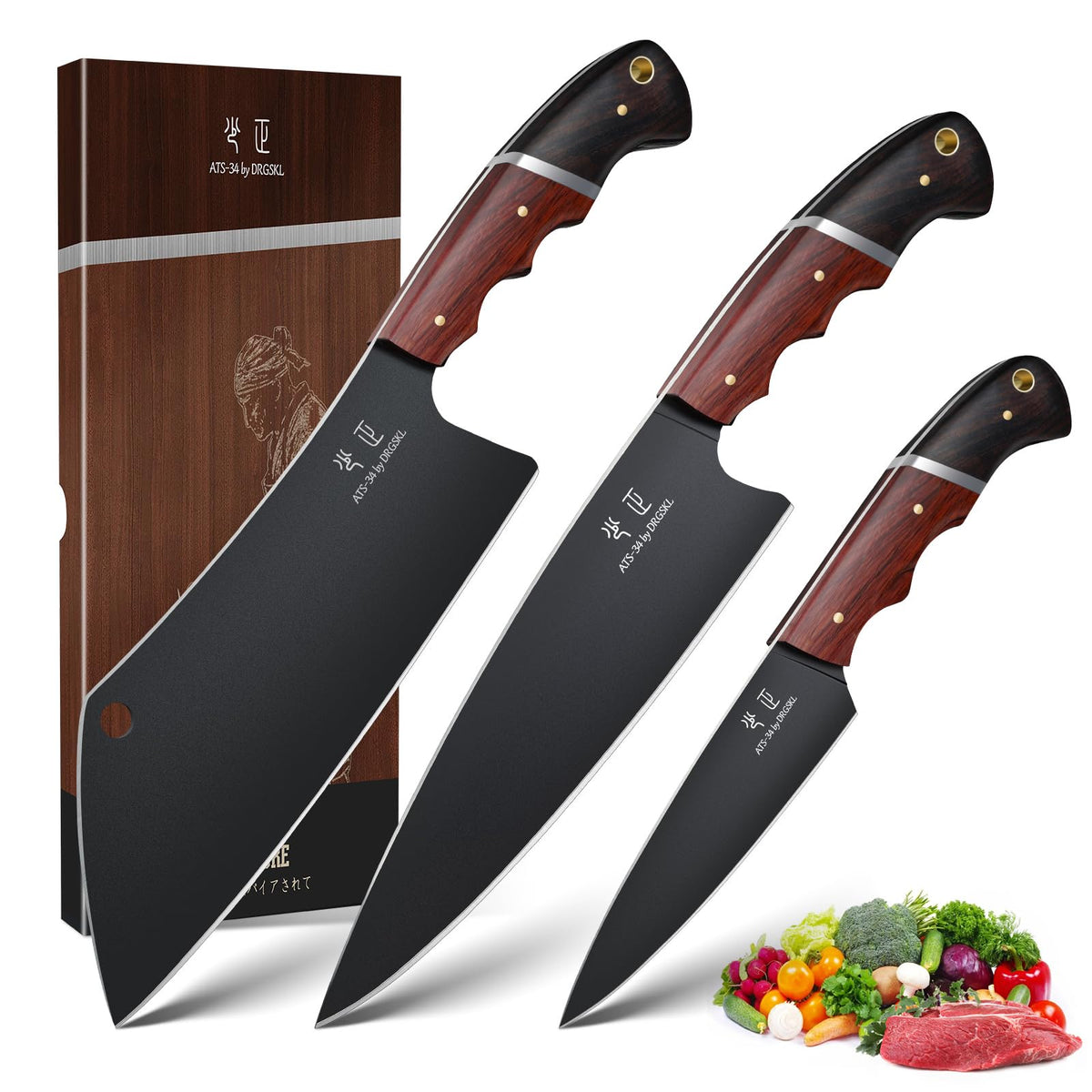 DRGSKL Japanese chef knife set overview for everyday cooking tasks