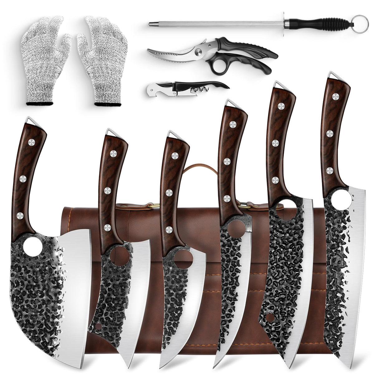 DRGSKL Serbian Chef Knife Set blade assembly enables precise prep.