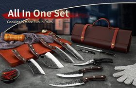 DRGSKL Serbian Chef Knife Set leather pouch keeps knives organized for travel.
