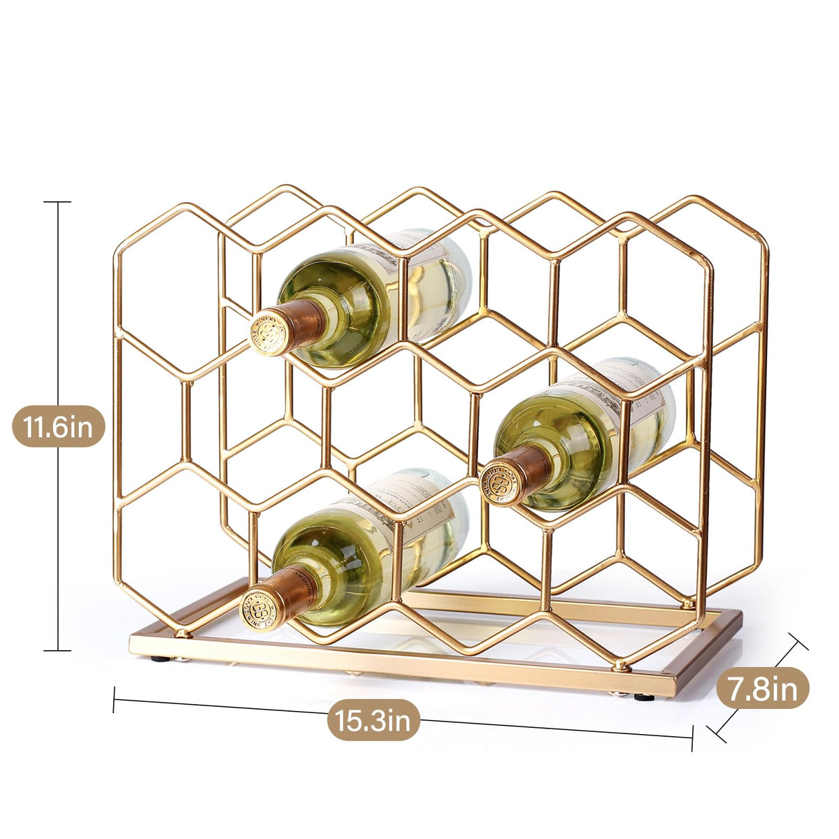 Drincarier 14-bottle rack front view with elegant gold finish