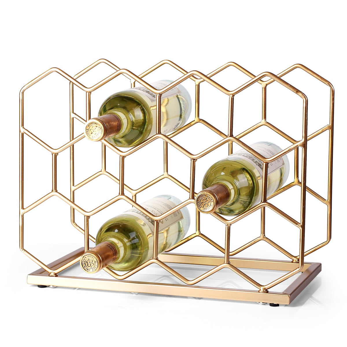 Drincarier 14-bottle rack top view showing compact countertop storage for standard wine bottles