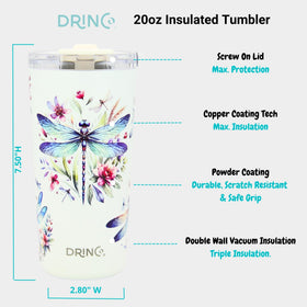 Drinco Dragonfly tumbler’s sweat-free exterior thanks to double-wall insulation.