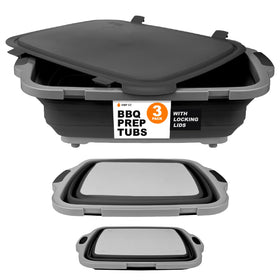 Drip EZ Junior collapsible BBQ prep tub with cutting board for compact prep