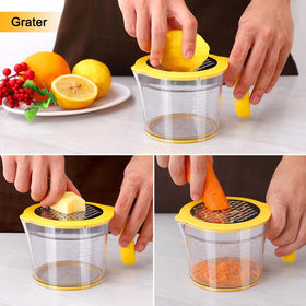 Drizom juicer uses a 3-claw large reamer for bigger citrus.