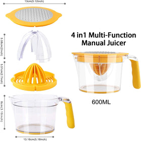 Drizom juicer with built-in measuring cup for precise recipe add-ins.