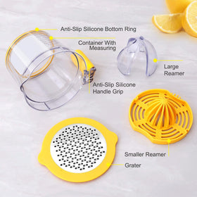 Drizom juicer includes a grater and egg separator for versatile prep.