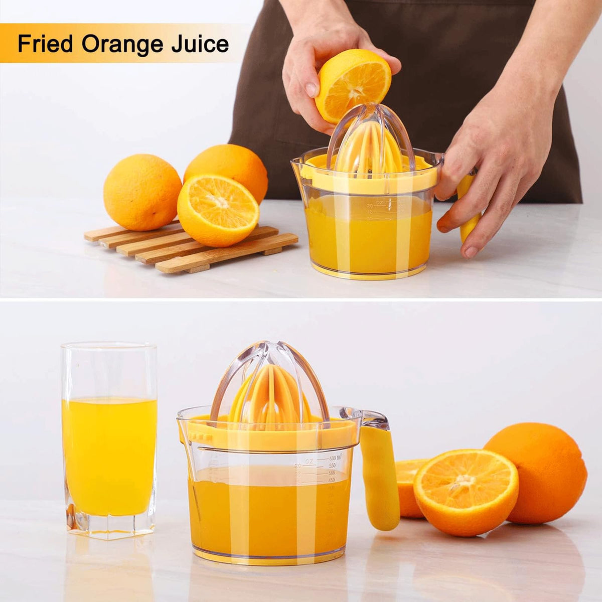 Drizom juicer uses multi-size reamers to extract juice from lemons, limes, and oranges.