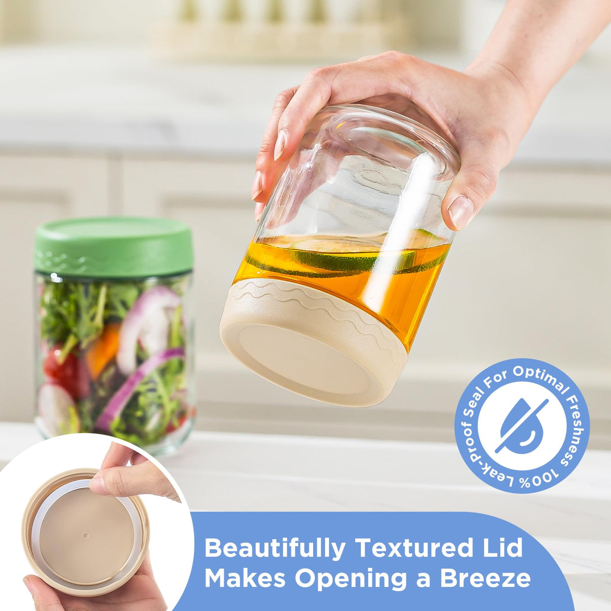 DRKIO BPA-free glass jars, dishwasher safe and crystal clear.