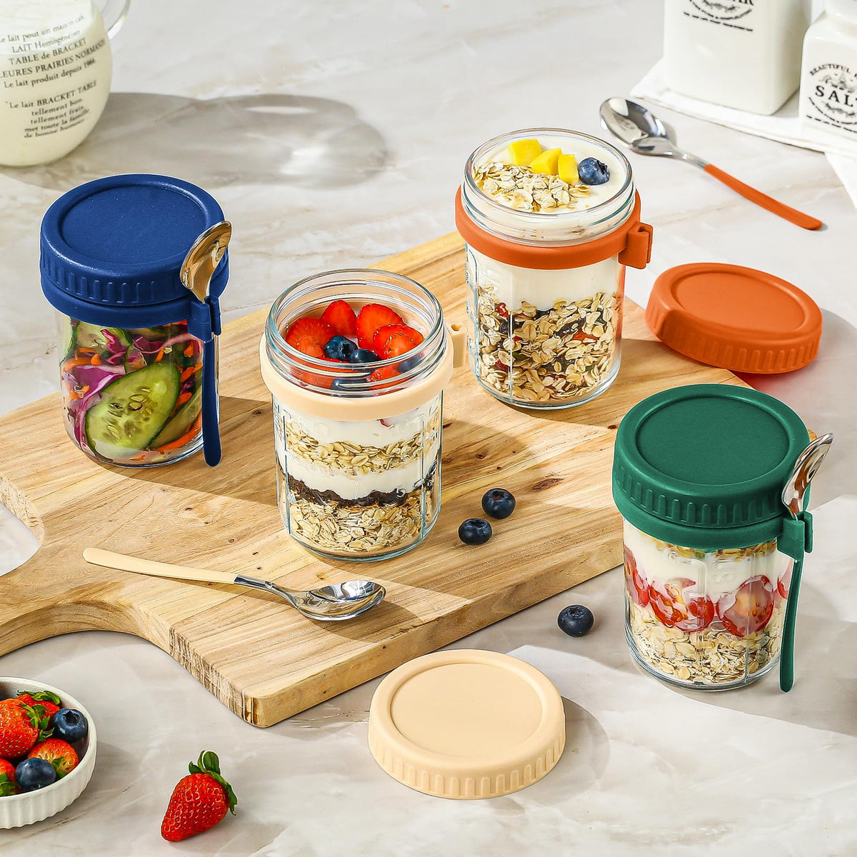 Dishwasher-safe glass jars by DRKIO simplify cleanup after meals.