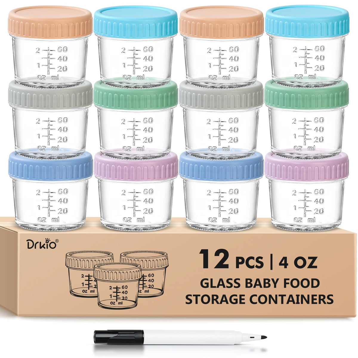 DRKIO glass baby-food jar 4oz with lid for precise portions and quick heating