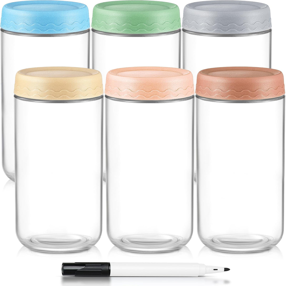 DRKIO glass jar close-up with airtight lid for fresh storage and easy content identification.