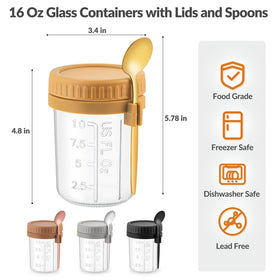 DRKIO glass mason jars with lids and spoons for yogurt, salads, and fruit prep