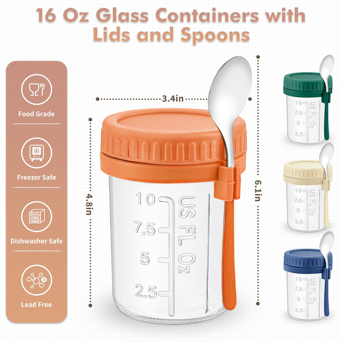 DRKIO mason jars with lids and spoons for ready-made meal prep.