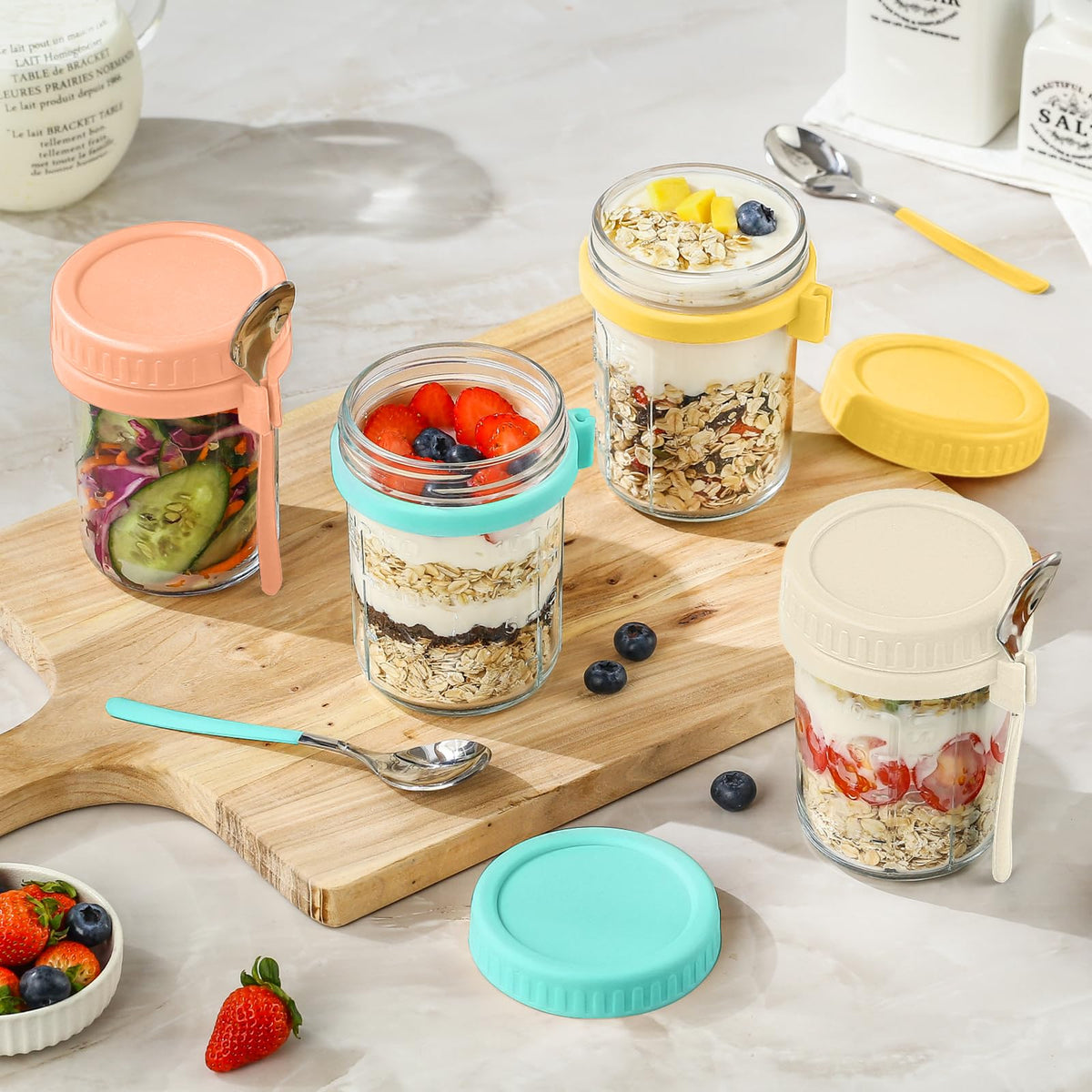 DRKIO colorful 6-pack jars ideal for varied meal prep.