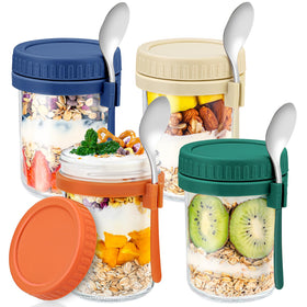 DRKIO 4-pack overnight oats jars 16oz for quick, convenient breakfasts.